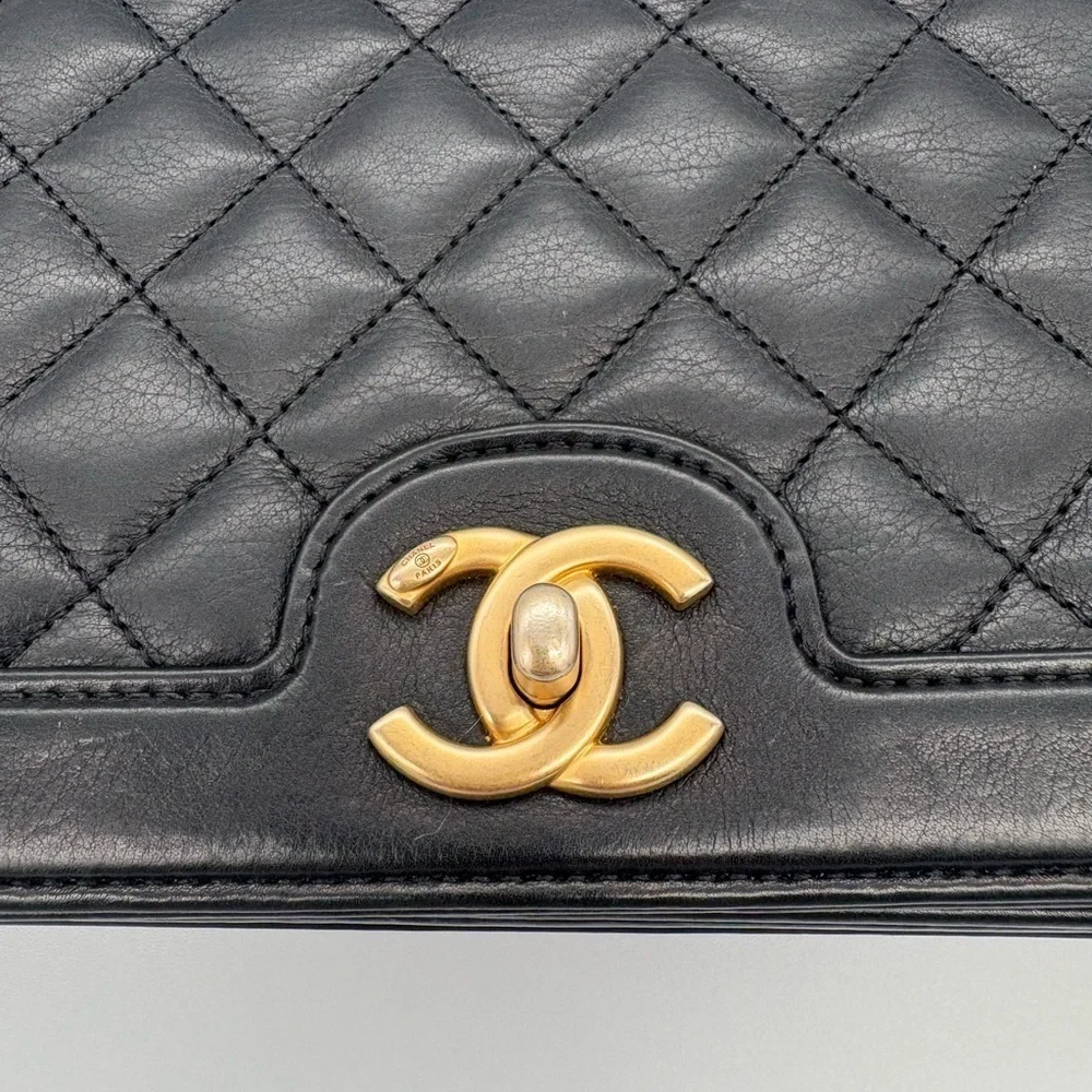 CHANEL Quilted Diamond Flap Calfskin 3 Ring Crossbody 2017 Collection Act 1